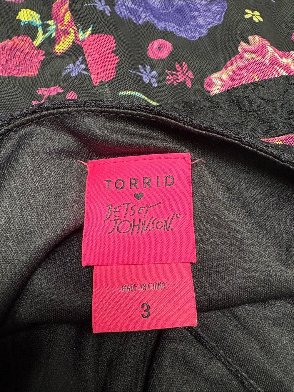 Torrid Betsy Johnson Black Maxi Dress with Pink, Yellow & Purple Floral Pattern - Picture 2 of 9